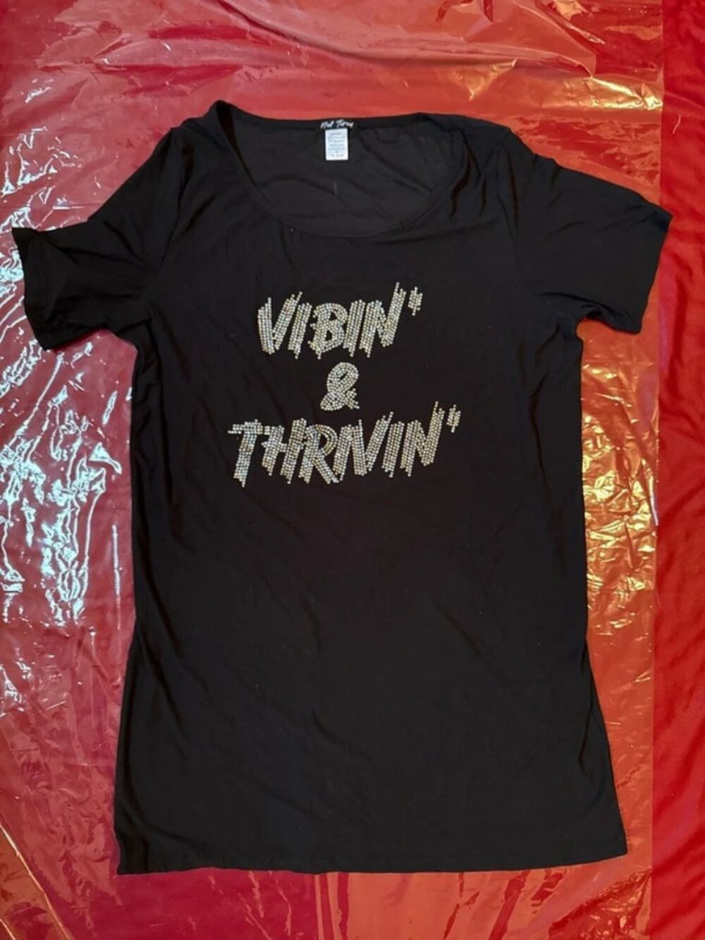 Not Tired Black & Rhinestone Vibin’ & Thrivin’ Top XL